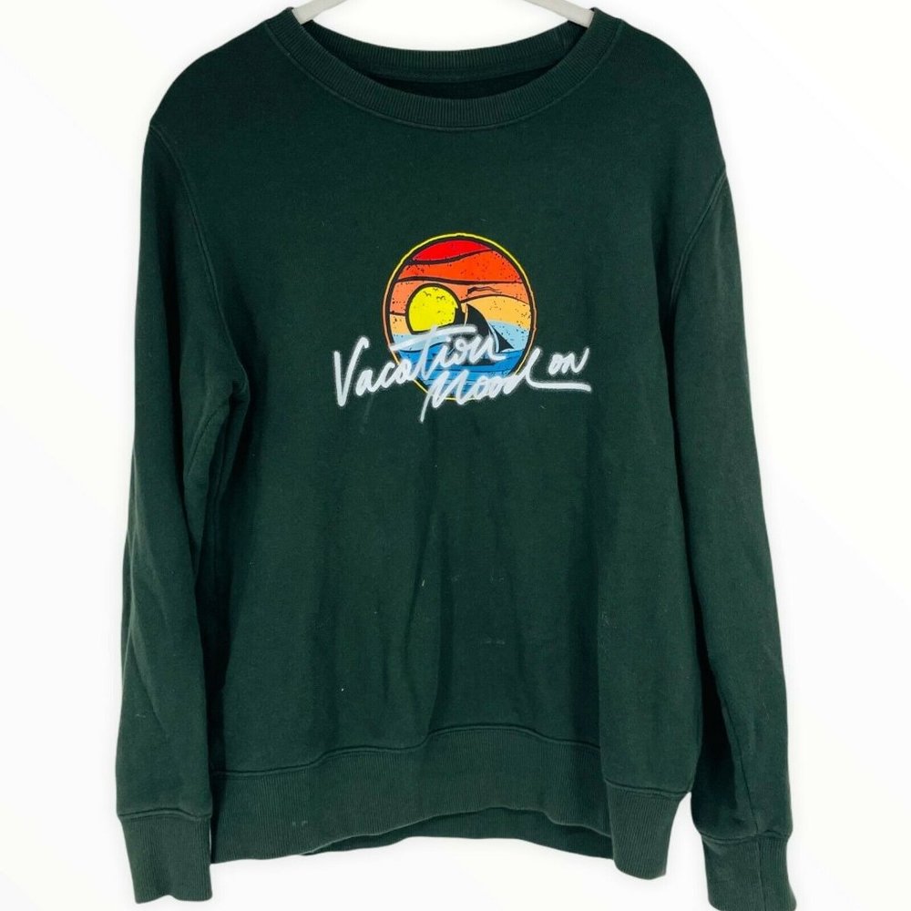 Baleno Sweatshirt Vacation On Mood Graphic Green Small Women Pullover Crewneck